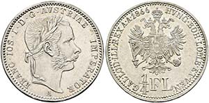 Franz Joseph 1848-1916 - 1/4 Gulden 1866 A ... 