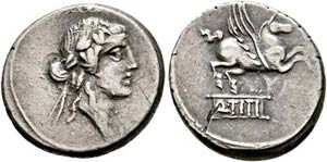 Q. Titius - Denarius (3,81 g), Roma, 90 v. ... 