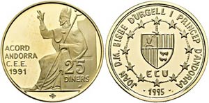 ANDORRA - 25 Diners 1995 (4,52g Feingold)  ... 