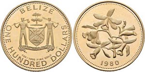 BELIZE - 100 Dollars 1980 (3,20g Feingold)  ... 