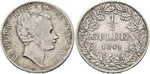 Adolf 1839-1866 - 1/2 Gulden 1841  AKS 67 ... 