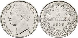 Wilhelm I. 1816-1864 - 1/2 Gulden 1858  AKS ... 