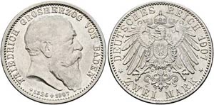 Friedrich I. 1856-1907 - 2 Mark 1907, auf ... 