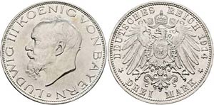 Ludwig III. 1913-1918 - 3 Mark 1914 D  J. 52 ... 