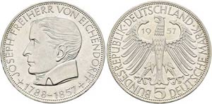 Bundesrepublik - 5 Deutsche Mark 1957 J ... 