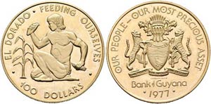 GUYANA - 100 Dollars 1977 (2,97g Feingold)  ... 
