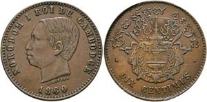 Norodom I. 1835-1904 - 10 Centimes 1860  KM ... 