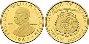 LIBERIA - 12 Dollars 1965, Tubman, 70. ... 