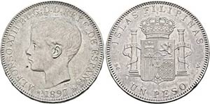 PHILIPPINEN - 1 Peso 1897 SGV  KM:154 s.sch.+