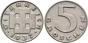 1. Republik 1918-1938 - 5 Groschen 1937  ... 