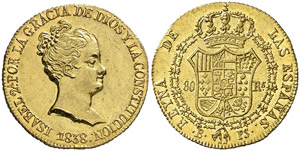 1838. Isabel II. Barcelona. PS. 80 ... 