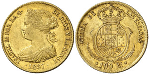 1857. Isabel II. Barcelona. 100 ... 