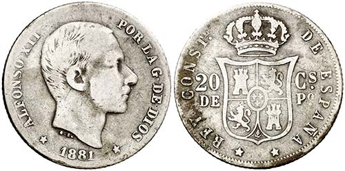1881. Alfonso XII. Manila. 20 ... 