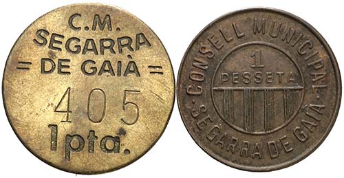 Segarra de Gaià. 1 peseta (dos). ... 