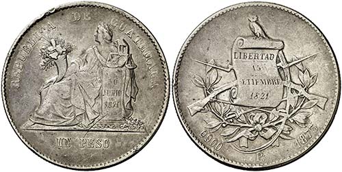 1873. Guatemala. P. 1 peso. (Kr. ... 