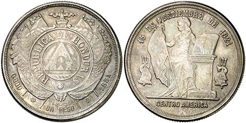 1884. Honduras. 1 peso. (Kr. 52). ... 