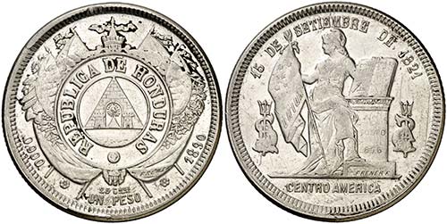 1890. Honduras. 1 peso. (Kr. 52). ... 