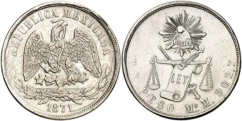 1871. México. México. M. 1 peso. ... 