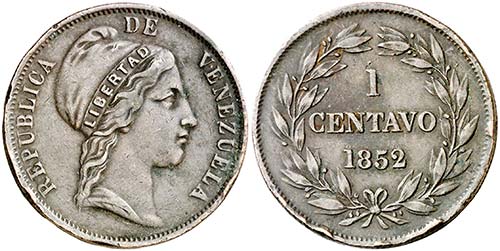 1852. Venezuela. 1 centavo. (Kr. ... 
