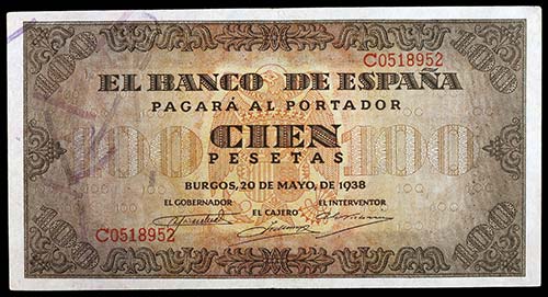 1938. Burgos. 100 pesetas. (Ed. ... 