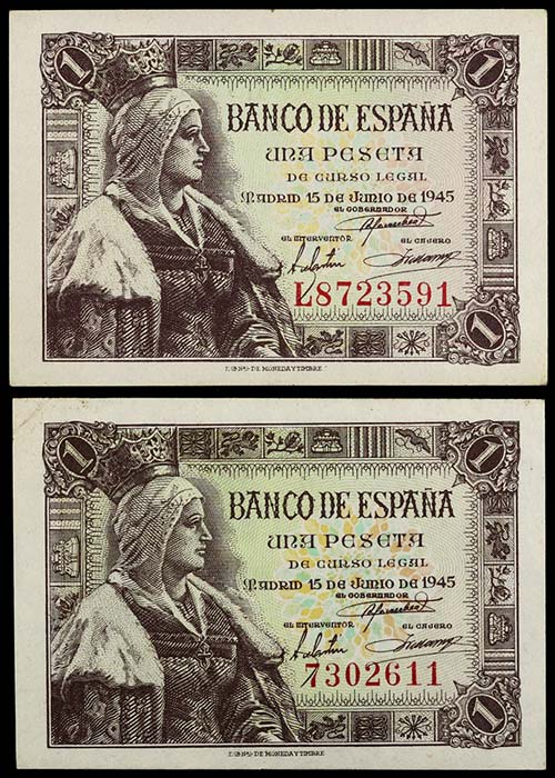 1945. 1 peseta. (Ed. D49 y D49a) ... 