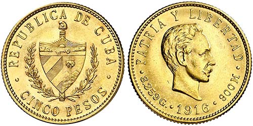 1916. Cuba. 5 pesos. (Fr. 4) (Kr. ... 