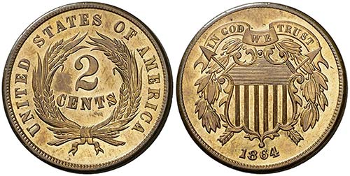1864. Estados Unidos. 2 centavos. ... 