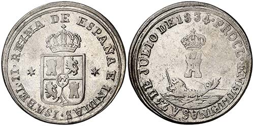 1834. Isabel II. Manila. Medalla ... 