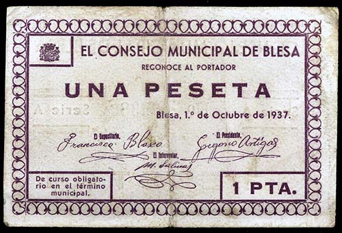 Blesa (Teruel). 1 peseta. (KG. ... 