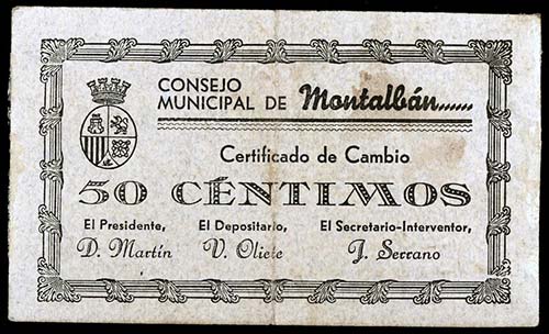 Montalbán (Teruel). 50 céntimos ... 