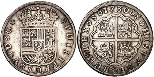 1730. Felipe V. Sevilla. 8 reales. ... 