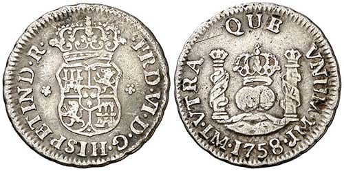 1758. Fernando VI. Lima. JM. 1/2 ... 