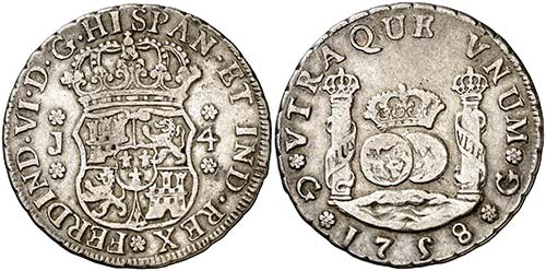 1758. Fernando VI. Guatemala. J. 4 ... 