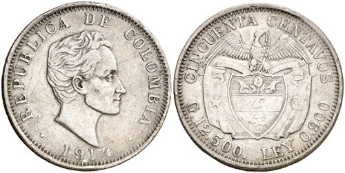 1914. Colombia. 50 centavos. (Kr. ... 