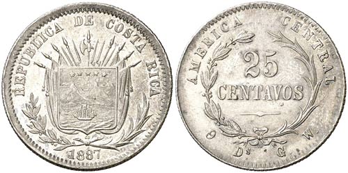 1887. Costa Rica. GW. 25 centavos. ... 