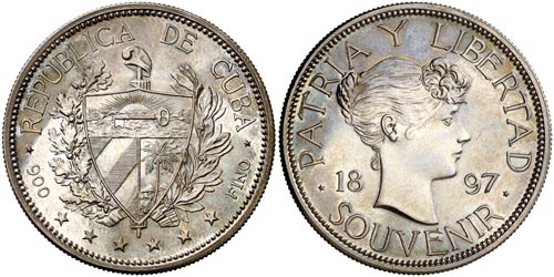 1897. Cuba. 1 peso souvenir. ... 