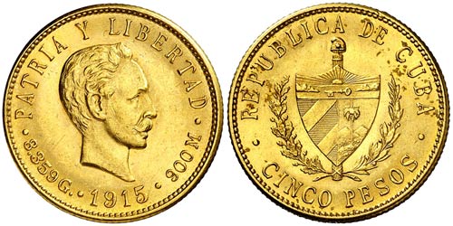 1915. Cuba. 5 pesos. (Fr. 4) (Kr. ... 