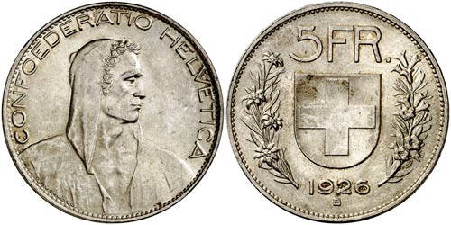 1926. Suiza. B (Berna). 5 francos. ... 