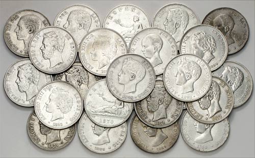 1870 a 1898. 5 pesetas. Lote de 60 ... 