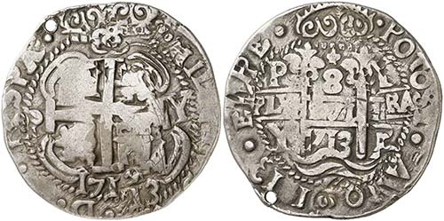 1713. Felipe V. Potosí. Y. 8 ... 