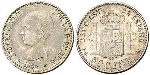 1892*92. Alfonso XIII. PGM. 50 ... 
