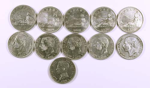 1869 a 1905. 2 pesetas. Lote de 11 ... 