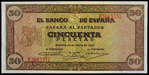 1938. Burgos. 50 pesetas. (Ed. ... 