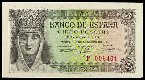 1943. 5 pesetas. (Ed. D47a) (Ed. ... 
