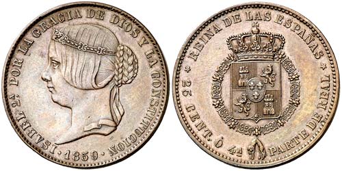 1859. Isabel II. 25 céntimos o ... 