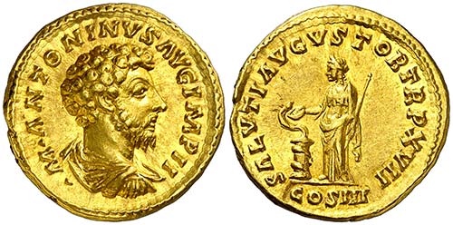 (163 d.C.). Marco Aurelio. Áureo. ... 