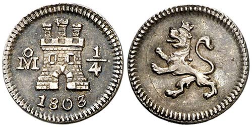 1803. Carlos IV. México. 1/4 de ... 