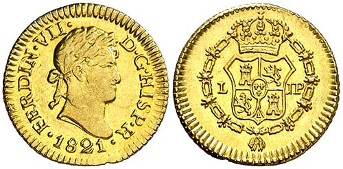 1821. Fernando VII. Lima. JP. 1/2 ... 