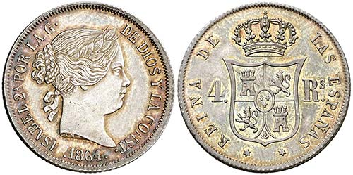 1864. Isabel II. Madrid. 4 reales. ... 