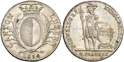 1814. Suiza. Lucerna. 4 francos. ... 